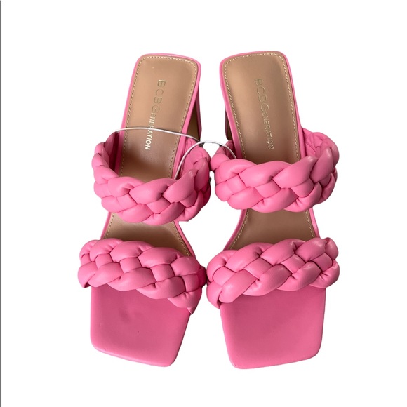 Woven Braided 2 Strap Square Toe Dress Sandals Heels - Picture 4 of 7